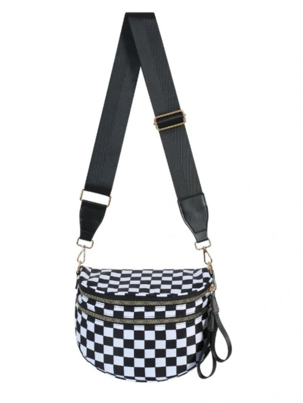 EMMAFY GoFree Bum Bag - Black & White Checker Crossbody Bag with Wide Strap